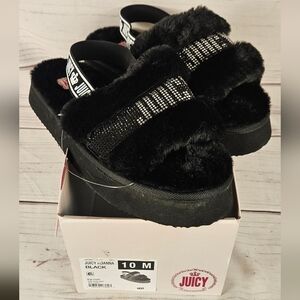 Juicy Couture Faux Fur Slip On Sandals Fuzzy Designer Slippers